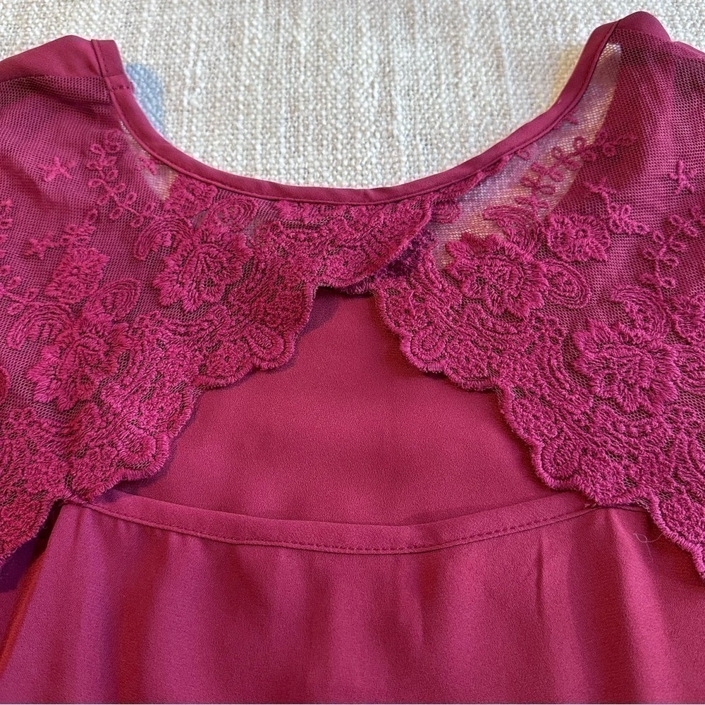 Charming Charlie Deep Red Lace Blouse - Picture 7 of 15